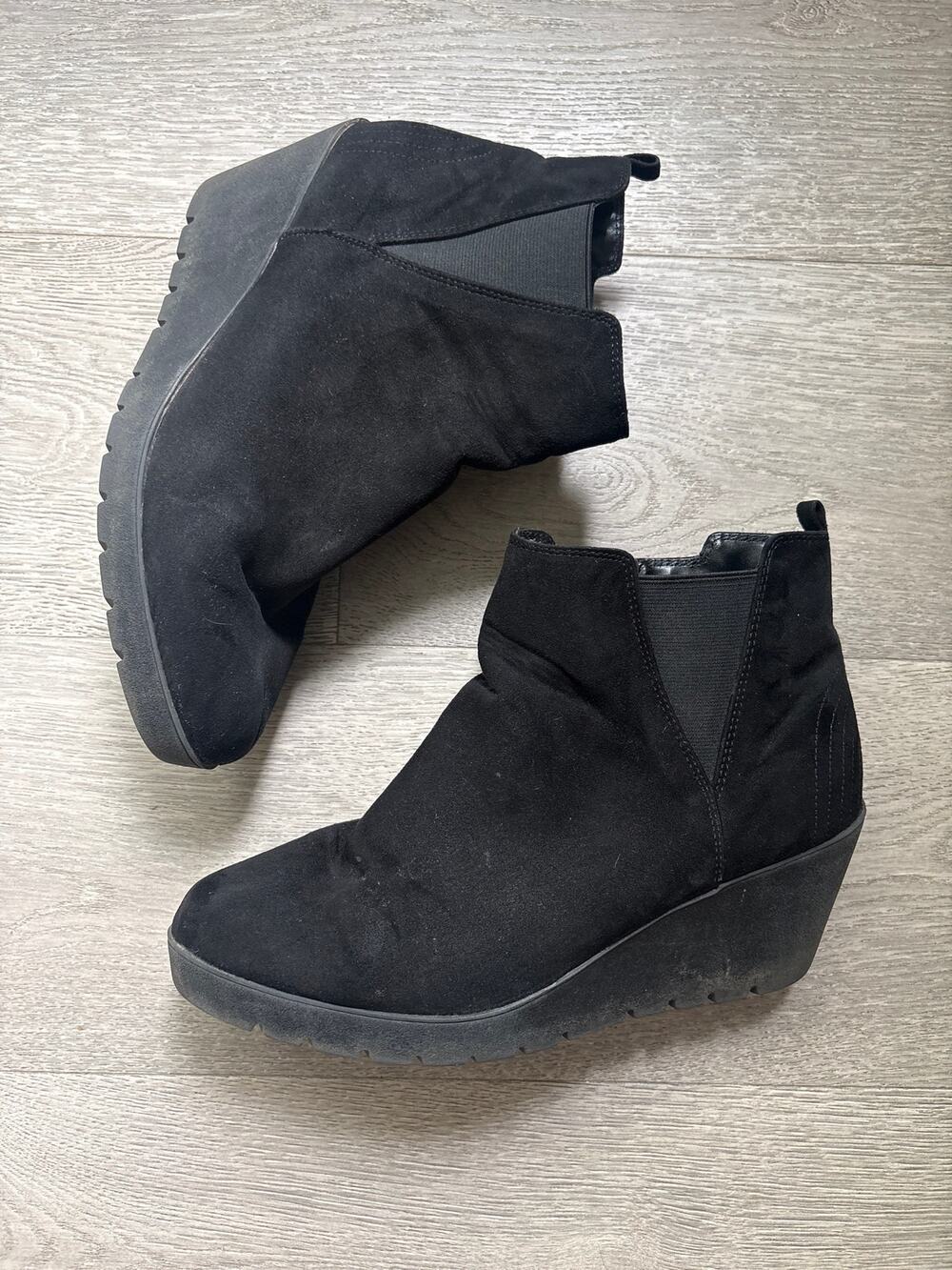 Dexflex | Selma Black Suede Wedge Ankle Boots Size 12 Comfort Booties